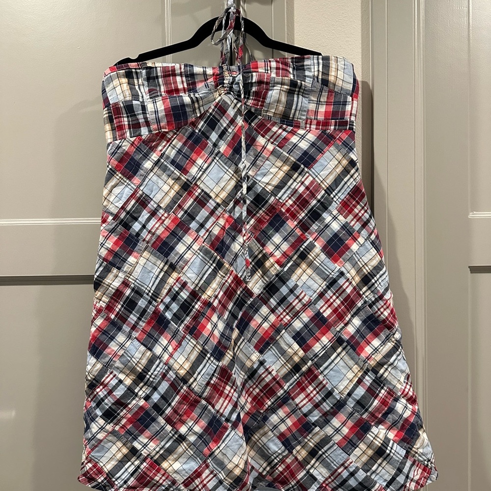 Ann Taylor loft patchwork madras lined strapless dress size 14